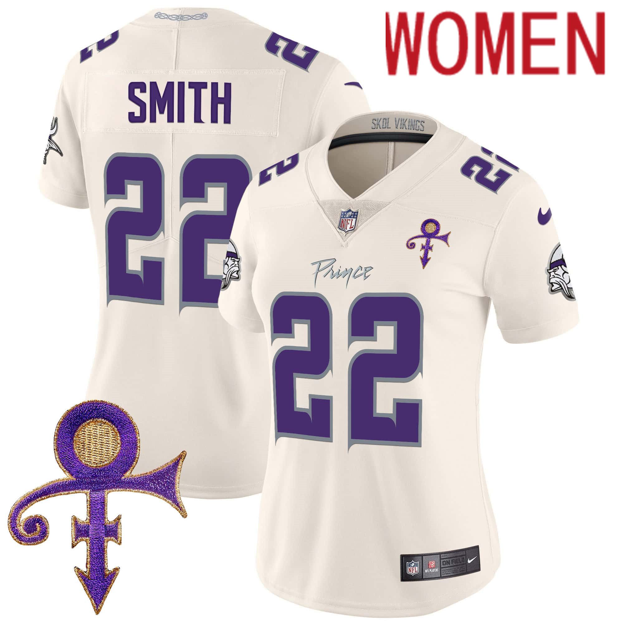 Women Minnesota Vikings #22 Smith Cream 2024 Nike Prince Vapor Limited NFL Jersey